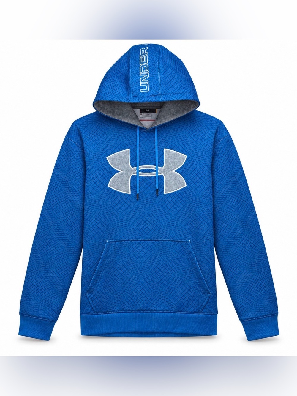 Under Armour Men’s Large Blue Geometric Pullover Hoodie Silver Logo Loose Fit